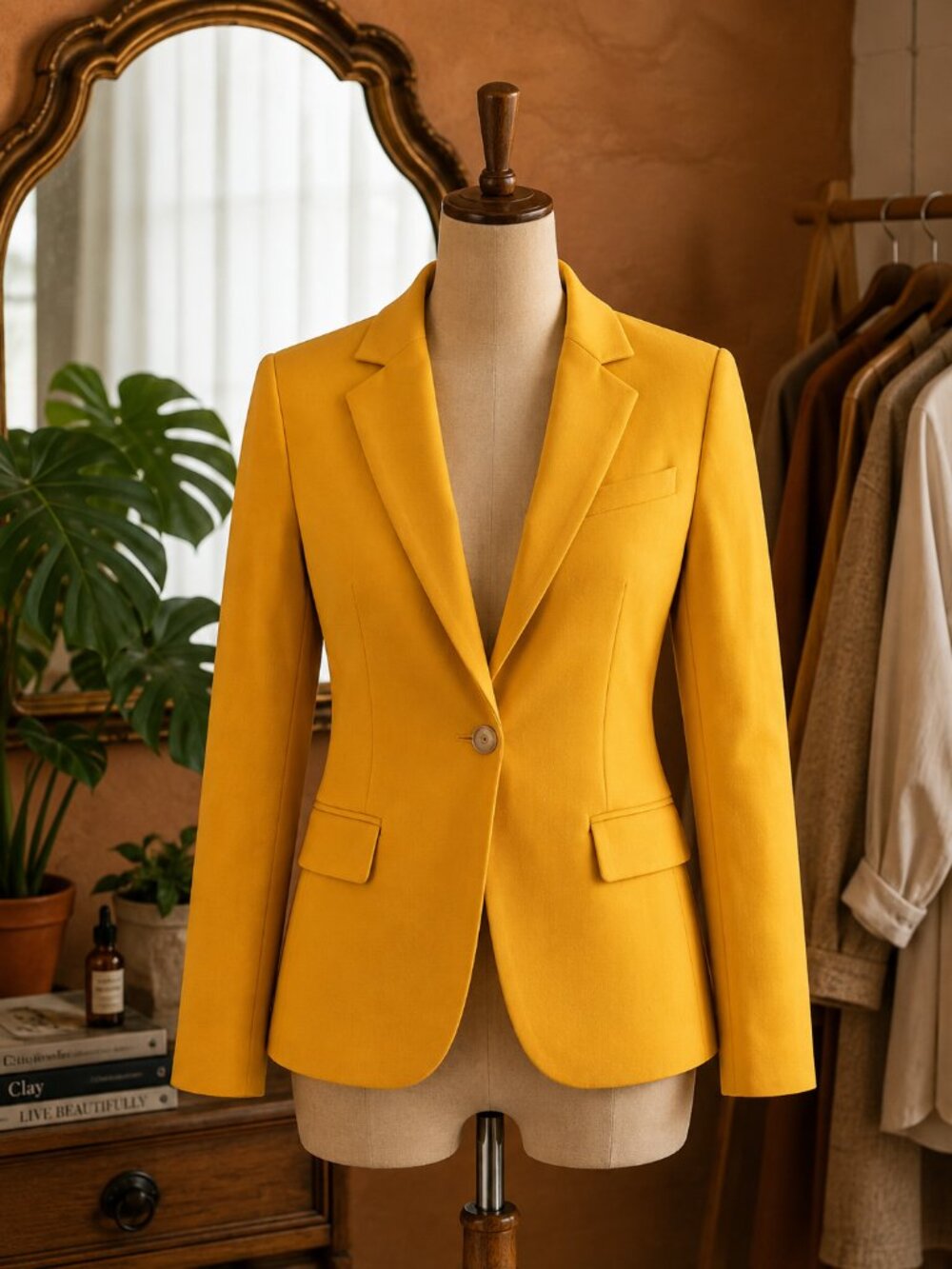 New York & Company Bright Yellow Single-Button Tailored Blazer
